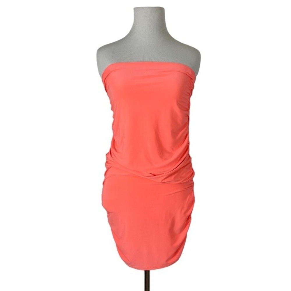 Hottie Mini Dress Womens Medium M Bodycon Tube Top Peach Orange Ruched